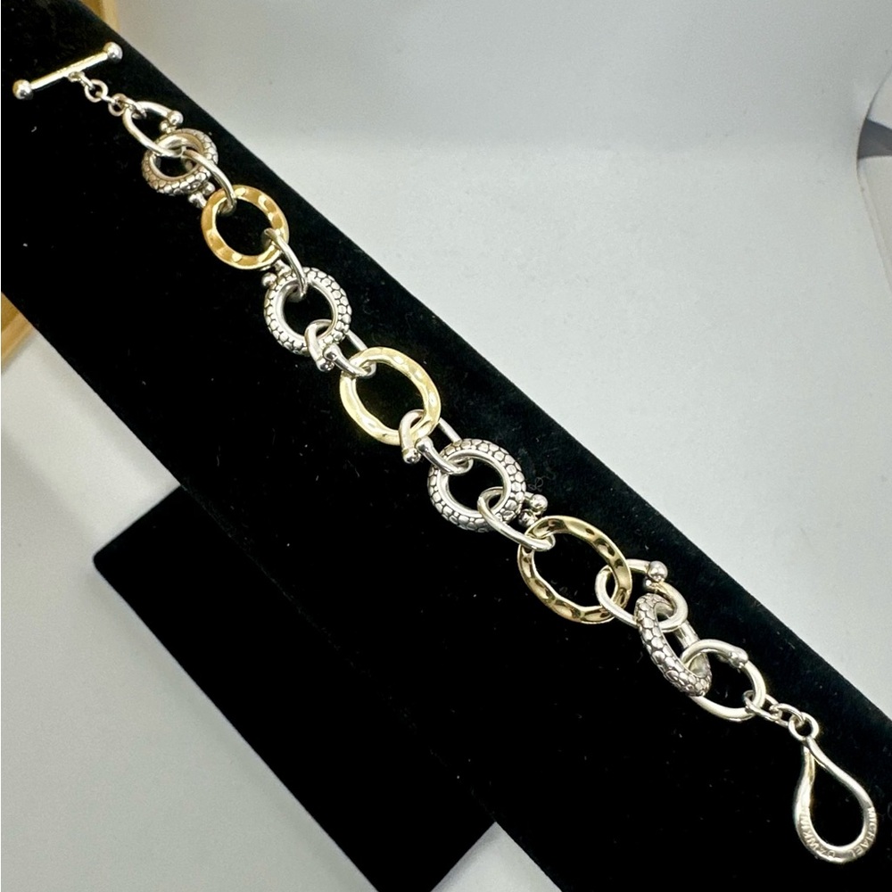 MICHAEL DAWKINS Sterling Silver Brass Hammer Link Popcorn Caviar Toggle Bracelet